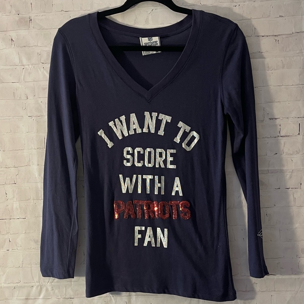 NFL PINK Patriots Long Sleeve V Neck